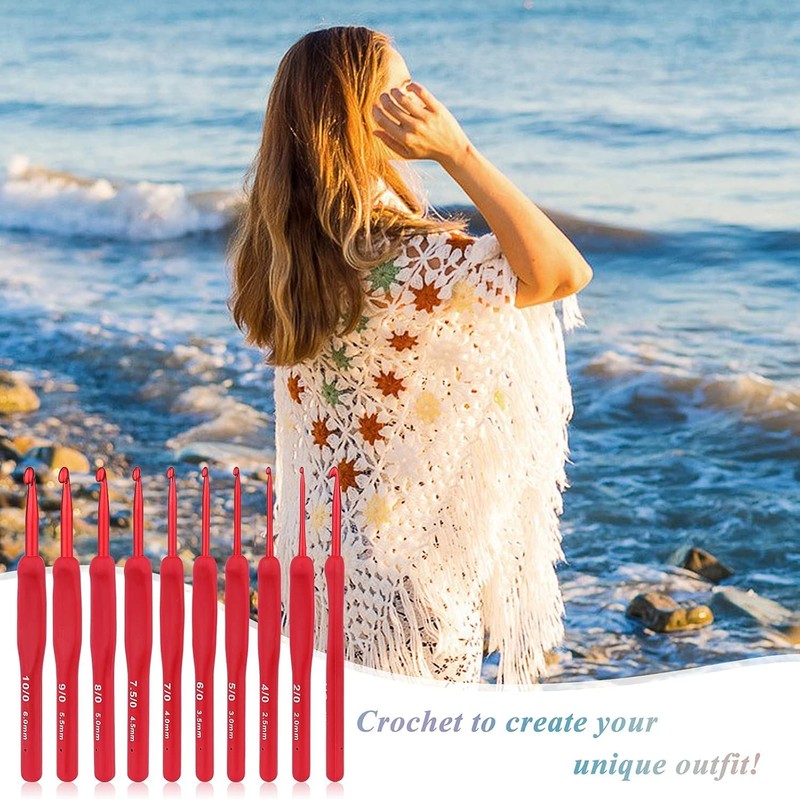 9Pcs Premium Ergonomic Crochet Hooks Set with Soft Grip Handles