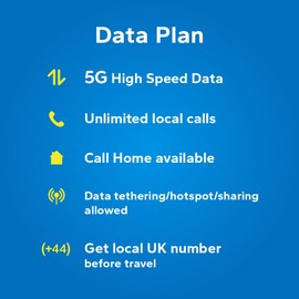 TSIM UK SIM Card for Canadian Traveler 30 Days | 25Gb Data + Unlimited Local Calls and Text + 100 Minutes to Call Home | Get Local UK Number Before Travel.