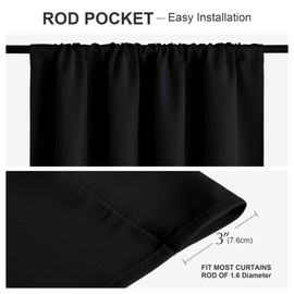 PONY DANCE Black Short Blackout Curtains for Kitchen 36 Inch Long, Rod Pocket Window Drapes for Bedroom Basement, Black Out Small Curtains for Caravan, Width 42 x Length 36 Inches, 2 Panels
