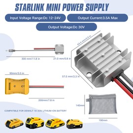 Deckit Starlink Mini 12V Step Up Converter Battery Adapter - 12V/24V to 30V 3.5A 100W, Waterproof Starlink 12V Power Supply, DC Converter, Starlink Mini Accessories Storage Bag