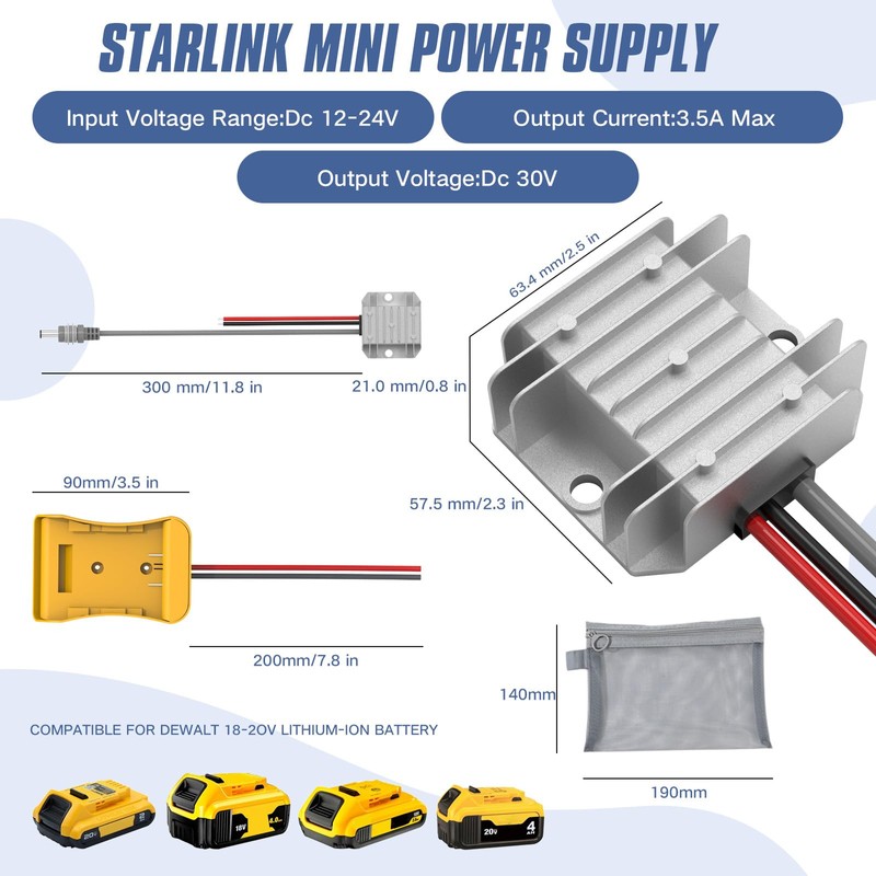 Deckit Starlink Mini 12V Step Up Converter Battery Adapter -