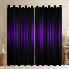 Feelyou Kids Purple and Black Darkening Drapes Abstract Ombre 30%-50% Blackout Curtains Boys Gradient Purple Lines Window Curtains Purple Black Gradient Window Treatments (2 Panels, 38 x 54 Inch)