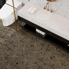 VaryPaper 20-Pack 12" x 12" Brown Terrazzo Floor Tiles Peel and Stick Waterproof Sticky Tiles for Floor Self Adhesive Vinyl Flooring Removable Temporary Stick on Flooring for Kitchen Bathroom Bedroom