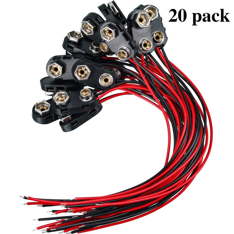 BBTO 20 Pack 9 V Battery Clip Connector Long Cable