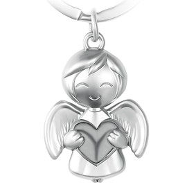 GERNEO® Luna Guardian Angel Keyring - Lucky Heart Charm in Gold, Rose Gold or Silver, silver