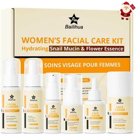 Kit de Skin Care para Mujer Set de Regalo de Rutina Facial Completa con Mucina de Caracol Incluye Desmaquillante, Limpiador, Tnico, Serum, Crema de Ojos y Humectante Cuidado de la Piel Antiarrugas e Hidratante