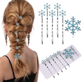 Snowflake Hair Clip Christmas Hair Accessories Glitter Winter Crystals Rhinestone Bobby Hair Pins Hair Buckle Barrette for Women Bridal Wedding Hairpins Hair Accessory 6Pcs (Blue)