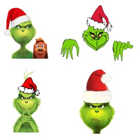 RmKbe 4pcs Christmas Green Monster Car Sticker Xmas Green Hair Monster Sticker Waterproof PVC Rear Windshield Stickers for Car Decorations Christmas Decoration