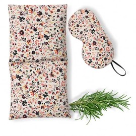Cojín Terapéutico Herbal y Antifaz | Compresas Calientes Terapéuticas de Semillas y Romero, Set 2 Piezas (Flores Claras)