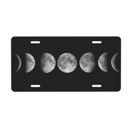 Phases of The Moon Black Front License Plate Aluminum Decorative License Plates Funny Metal Car Plate 6"X12" Novelty Vanity Tag Cover with 4 Holes Car Decor Accessory