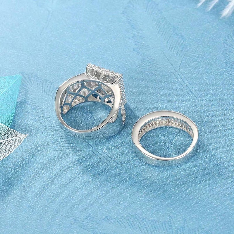Pophylis Platinum Over Sterling Silver Big Womens Bridal Rings Set