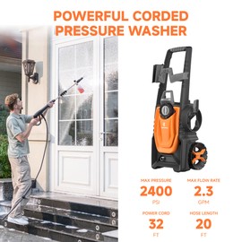 Giraffe Tools Electric Pressure Washer, 2400 PSI 2.3 GPM with 4 Quick-Connect Nozzles, 20FT Hose & Foam Cannon, Powerful Washer for Cars/Road/Driveways/Fences