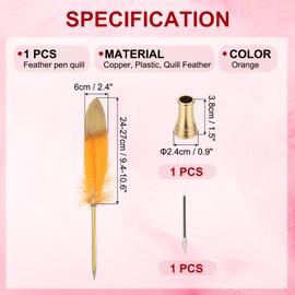 PATIKIL Feather Pen Quill, Feather Ballpoint Pen Bulk Refined Vintage Feather Calligraphy Pen with Golden Pen Holder for Guest Signature Wedding Bridal Office Writing, Orange