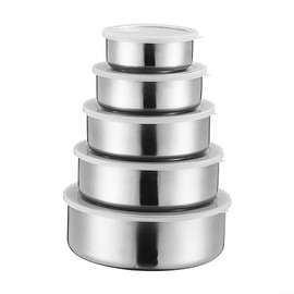5 Pcs Stainless Steel Food Storage Containers With Plastic Lids, Leakproof Stainless Steel Lunch Box Containers, Deep Size Bowls