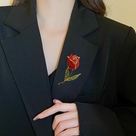 YOQUCOL Womens Rose Flower Brooch Pin Cubic Zirconia Crystal Breastpin Brooches Lapel Pin for Women Gold Plated, crystal, cubic-zirconia