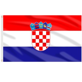 AhfuLife Croatia Flag 5ft x 3ft for Party Decorations, 1Pcs Large Croatian Flag Polyester Double Side with Brass Eyelets for Eurovision Euro Football World Cup Garden Decorations