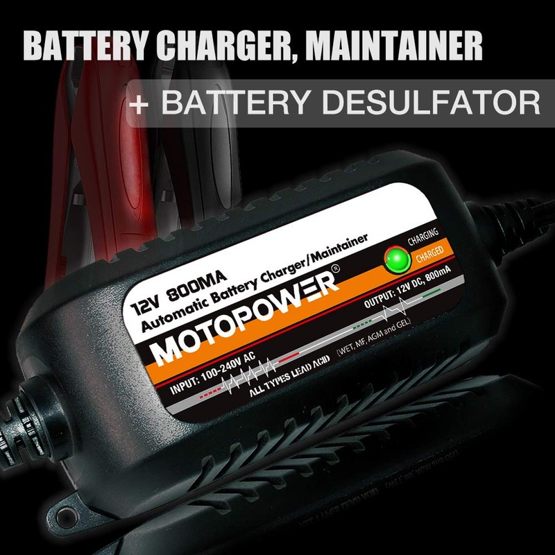 MOTOPOWER MP00205C 12V 800mA Automatic Battery Charger, Battery Maintainer, Trickle