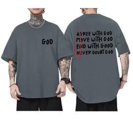 Jinluth Christian Shirts for Men Inspirational God Faith Jesus Shirt Vintage Oversized Graphic T-Shirts Agree with God Tops(Dark Grey,M)