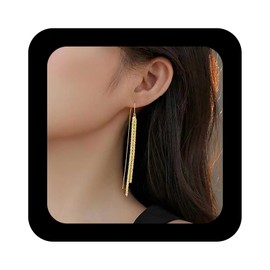 Allereya Vintage Long Ear Threader Chain Earrings Sparkle Chain Earrings Gold Tassel Chain Dangle Earrings Line Chain Drop Earrings Sparkly Tassel Earrings Jewelry for Women