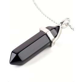 LAVISA Obelisk Gemstone Necklace, Pendant, Real Crystal Chain, Rose Quartz Amethyst, Natural Stone, 55 + 5 cm, Crystal