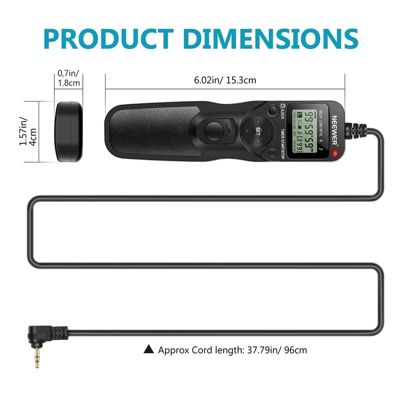 NEEWER LCD Timer Shutter Release Remote Control Cord RS-60E3 Replacement