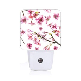 FSHVQKD Watercolor Cherry Blossoms Night Light,Plug-in Night Lights with Dusk to Dawn Sensor for Stairway,Hallway,Bedroom Sleep Friendly Ideal for Women/Girls/Boys Gift,0.5w