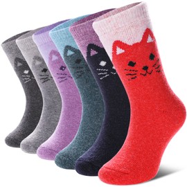 DYW Kids Merino Wool Hiking Socks Toddlers Boys Girls Winter Warm Thick Thermal Soft Cozy Crew Boot Socks 6 Pairs (6 Pairs Cat A, 4-7 Years)