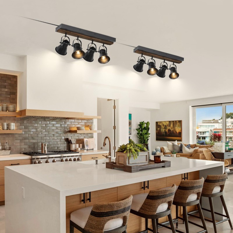 SEEBLEN 4-Light Plug-in Track Lighting, Adjustable Ceiling Spotlight,Industrial Black Kitchen