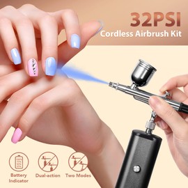  Airbrush Kit with Compressor, 32PSI Handheld Mini Air Brush Gun Set, Portable High Pressure Air Brushes for Painting, Tattoo, Nail Art, Mode, Makeup, Cake, Barber