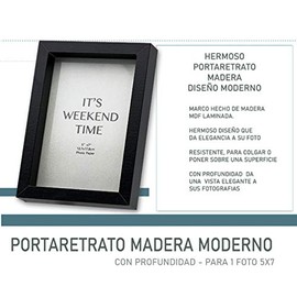 PORTARETRATOS 4 TAMAÑOS HW132 MADERA MDF LAMINADA DISEÑO MODERNO CON MARIALUISA MEDIDA MINUMINU (NEGRO, 5 x 7)