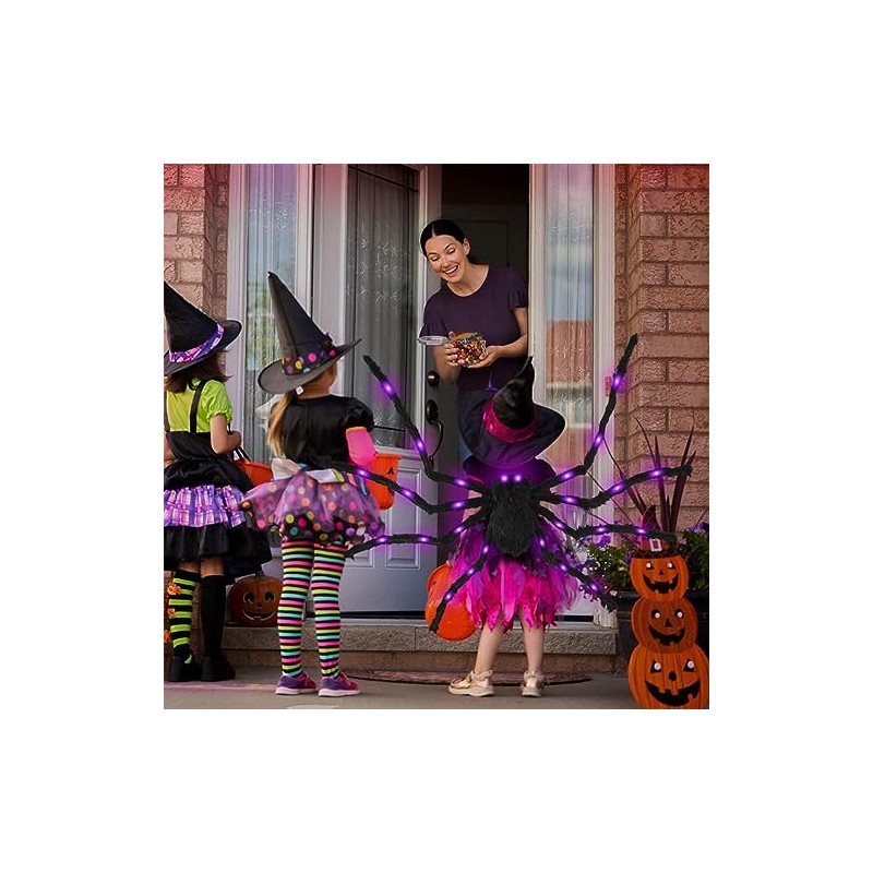 Decoración Halloween Araña Gigante 125 cm con Luz, Exterior e