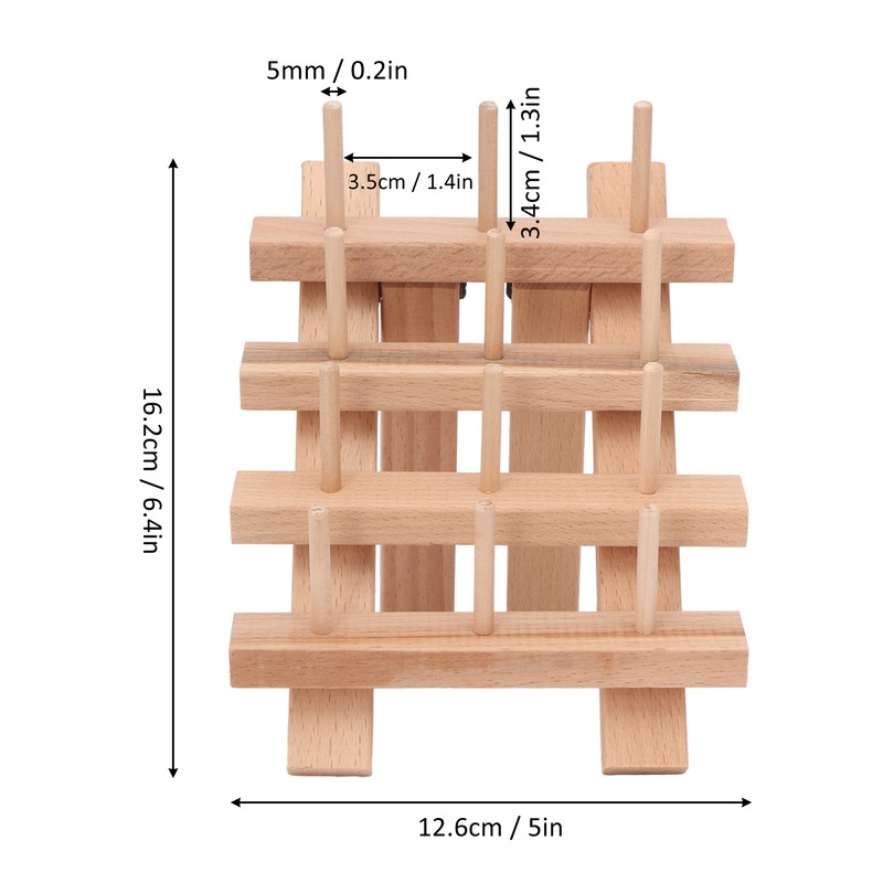 12 Spools Wooden Sewing Thread Holder Foldable Bobbin Hanging Rack