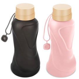 Collapsible Water Bottles 2 Pack,Leak Proof,Reuseable BPA Free Silicone Foldable Water Bottles,Durable Lightweight for Travel Gym Camping Hiking,Compact Size Portable Sports Water Bottle (Black&Pink)