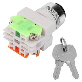 Key Operated Switch 2 Position Security Key Lock Switch LAY37-11Y/21 220V 5A Rotary Selector with 2 Keys
