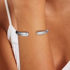 Goldegg Silver Bangles Bracelets for Women, Chunky Silver Bangle Bracelets Trendy Adjustable Cuff Bangle Bracelets for Women Jewelry for Women Teens