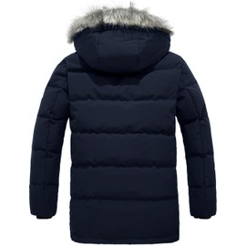 wantdo Men's Waterproof Puffer Jacket Thicken Puffy Jackets With Hood (Navy Blue, Medium)