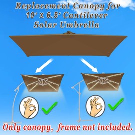 Strong Camel Replacement Canopy Cover for 10' X 6.5' Cantilever Patio Umbrella Offest Parasol Top Replacement (Brown)