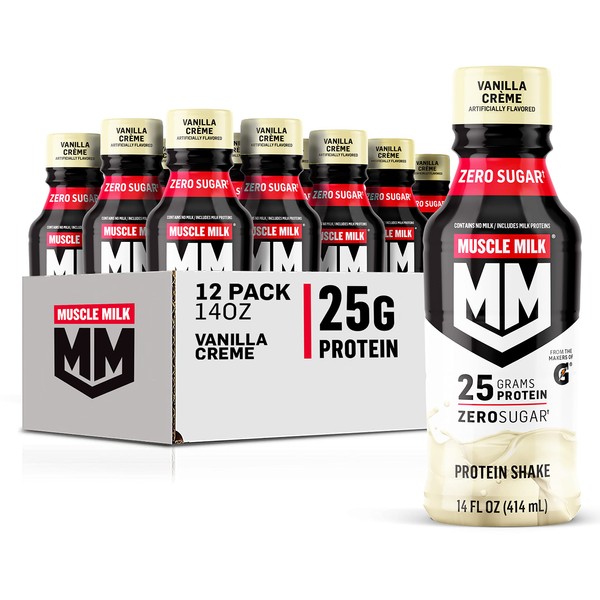 Muscle Milk Genuine Protein Shake, Vanilla Crème, 25g Protein, 14 Fl Oz, 12 Pack