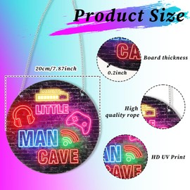 Qianyu Neon Little Man Cave Sign Gaming Wooden Door Sign Video Game Hanging Wall Art Decor Christmas Birthday Gift for Son Kid for Bedroom Playroom Living Boy Room Decorations