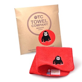 TOWEL COMPANY Imabari Towel Handkerchief, 8.7 x 8.7 inches (22 x 22 cm), Gift, Embroidery, Animal Parade (Gorilla (Red)