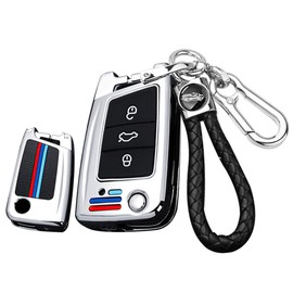 ontto Metal Car Key fob Cover Fit for VW Polo Golf 7 MK7 Tiguan Octavia Kodiaq Karoq Ateca Leon Flip Key case Keyring Key Shell Holder Bag Keychain Protector Accessories Silver B