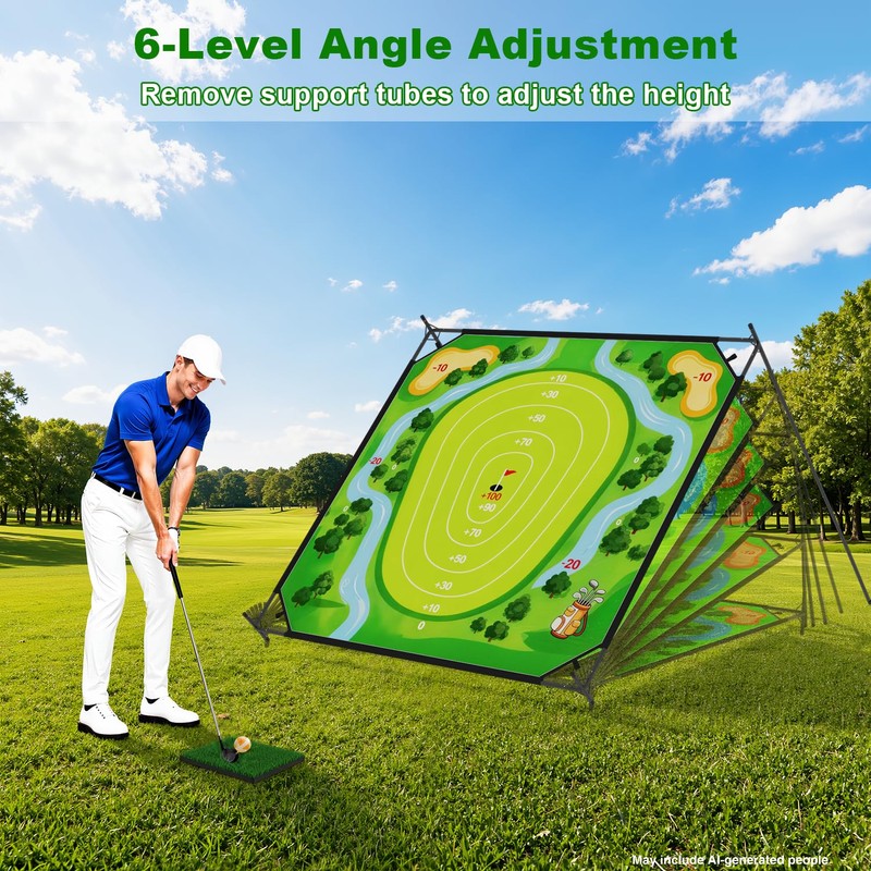 CLASMAX Golf Chipping Game Set, Double-Sided Practice Mat with 2