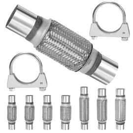 Swpeet 3pcs 2 x 6 Inch Exhaust Flex Pipe with 2 Inch Exhaust U Clamp Kit, Universal Type Stainless Steel Double Braid Exhaust Flex Pipe Ideal for Heavy Duty and Cars