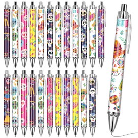 VorkiVecKi Sugar Skull Ballpoint Pens - 24 Pcs Colorful Cinco De Mayo Retractable Black Get Ink Ball Point Pen Gifts for Women Fine Writing Smooth Supplies for Office School Teacher Student Essentials