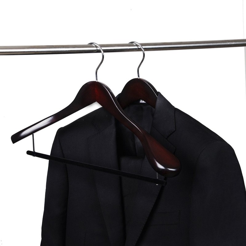Luxury Wide Shoulder Wooden Hangers 2 Pack, with Velvet Bar,