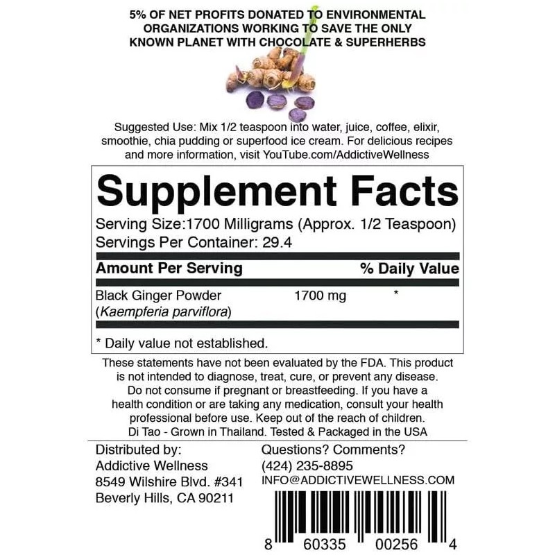 Addictive Wellness Thai Black Ginger Freeze Dried 50 grams 1.76