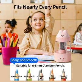 ZMOL Electric Pencil Sharpeners, Cute Pink Bunny Pencil Sharpener for Kids, Auto Stop, Rechargeable Sharpener for Battery Powered No.2/Colored Pencils (6-8mm), Classroom/Office/Home
