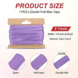 MECCANIXITY Double Fold Bias Tape for Sewing 1/3 Inch x 6 Yards Satin Pre-fold Continuous Binding Tape for Seaming Quilting Hemming Binding DIY Crafts, Light Purple
