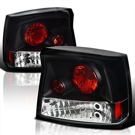 Spec-D Tuning Black Housing Clear Lens Tail Lights Compatible with 2005-2008 Dodge Charger Left + Right Pair Assembly