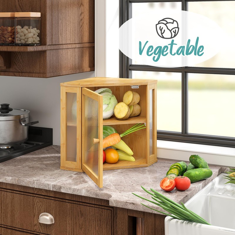 Vriccc Corner Bread Box, Bamboo Bread Box for Kitchen Countertop,